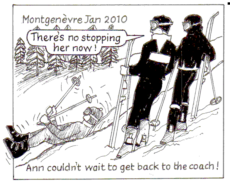 cartoon of skier sliding on their back